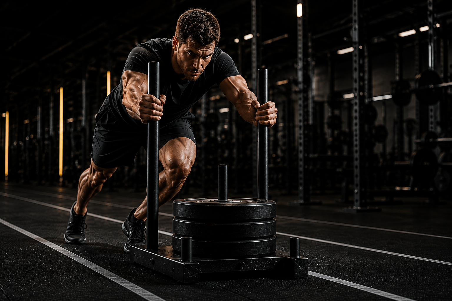 Athlete pushing a sled